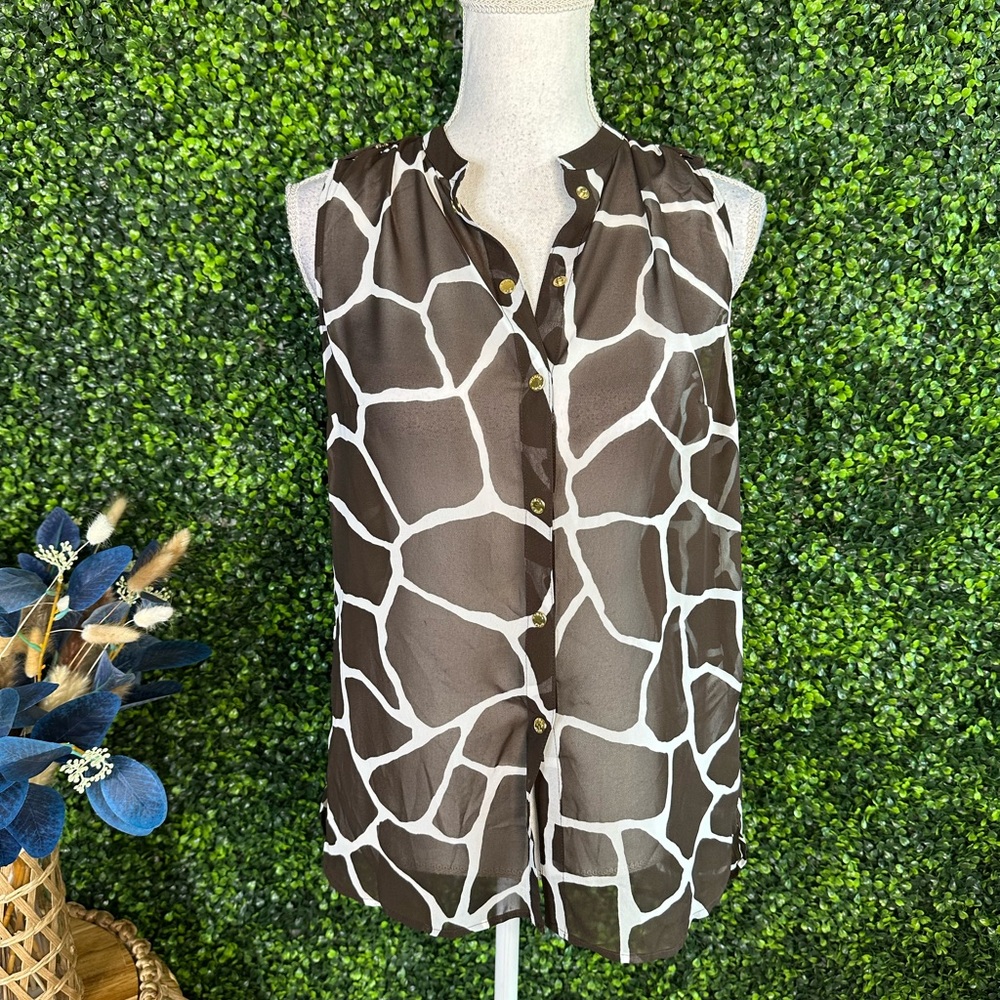 Nwt Michael Kors chocolate Brown and White animal print‎ Patterned Blouse